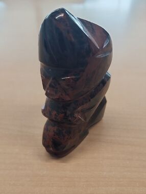 Aztec Mayan Hand Carved Mahogany Obsidian Brown and Black Stone Figurine